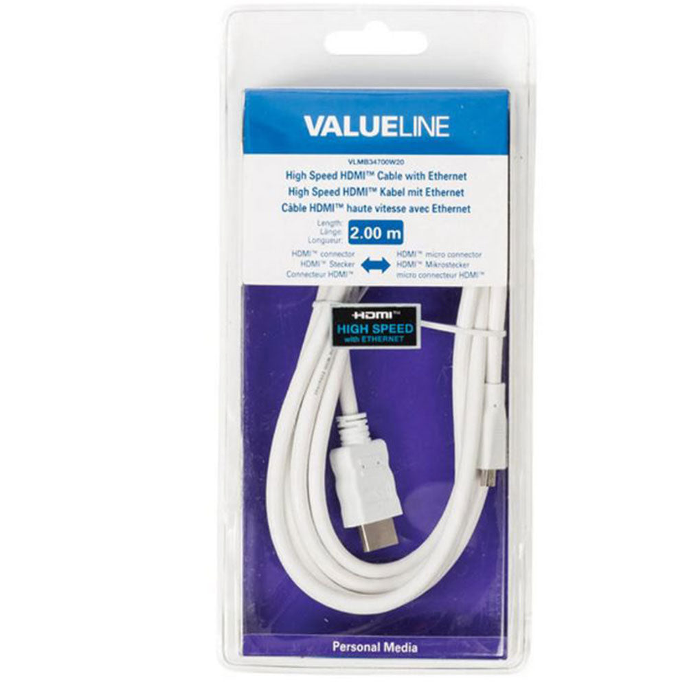 HDMI Kabel Micro-Stecker - Stecker 4K Weiß 2m - MediaKabel