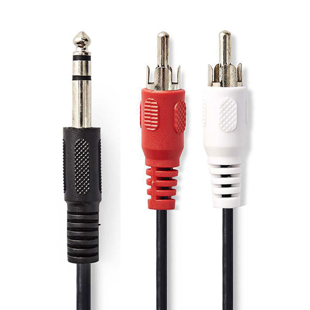 Klinke-Cinch-Kabel 6,35mm Stecker - 2x Cinchstecker 2m - MediaKabel