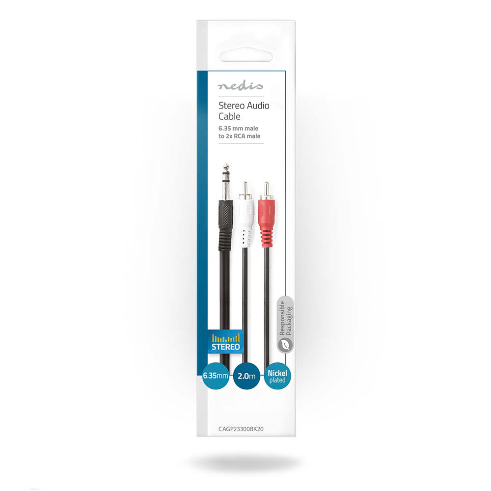 Klinke-Cinch-Kabel 6,35mm Stecker - 2x Cinchstecker 2m - MediaKabel