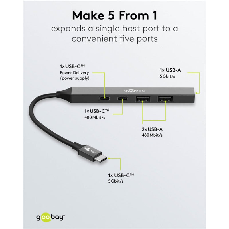 USB 3.2 Hub 5-Port USB-C auf USB-A / USB-C