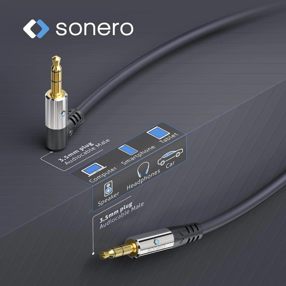 Klinkenkabel 3,5mmm Stecker - 90° Stecker geschirmt schwarz