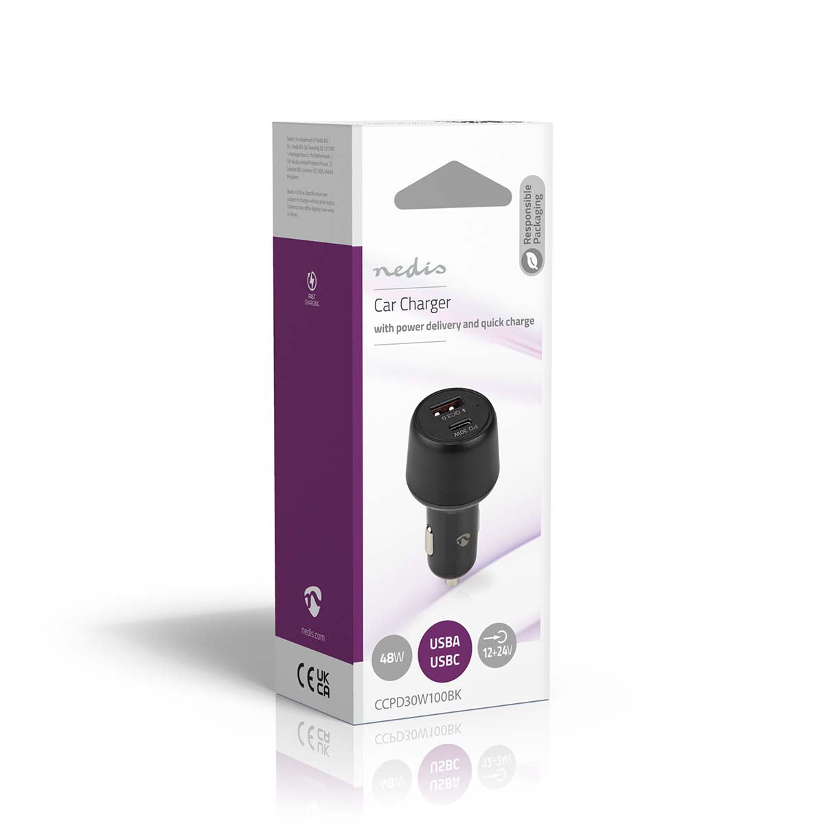 USB Ladegerät Auto 48W USB-A USB-C schwarz - MediaKabel