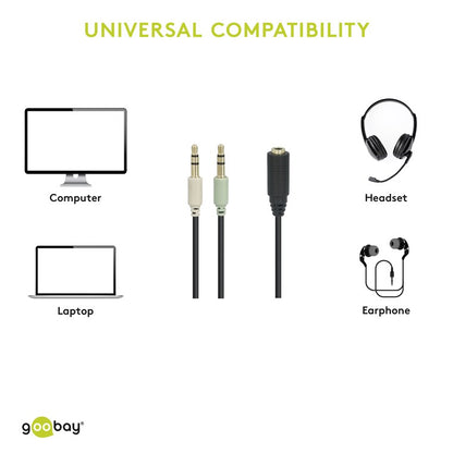 Adapterkabel 3,5mm Stecker - 2x 3,5mm Stecker Headset 0,4m