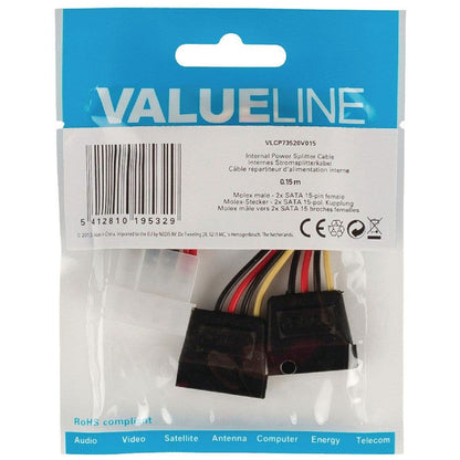 Adapterkabel Molex-Stecker - 2x SATA-Buchse 15cm - MediaKabel