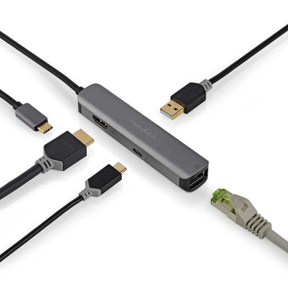 Adapter USB-C - Multiport (HDMI, RJ45, USB-A, USB-C) Grau