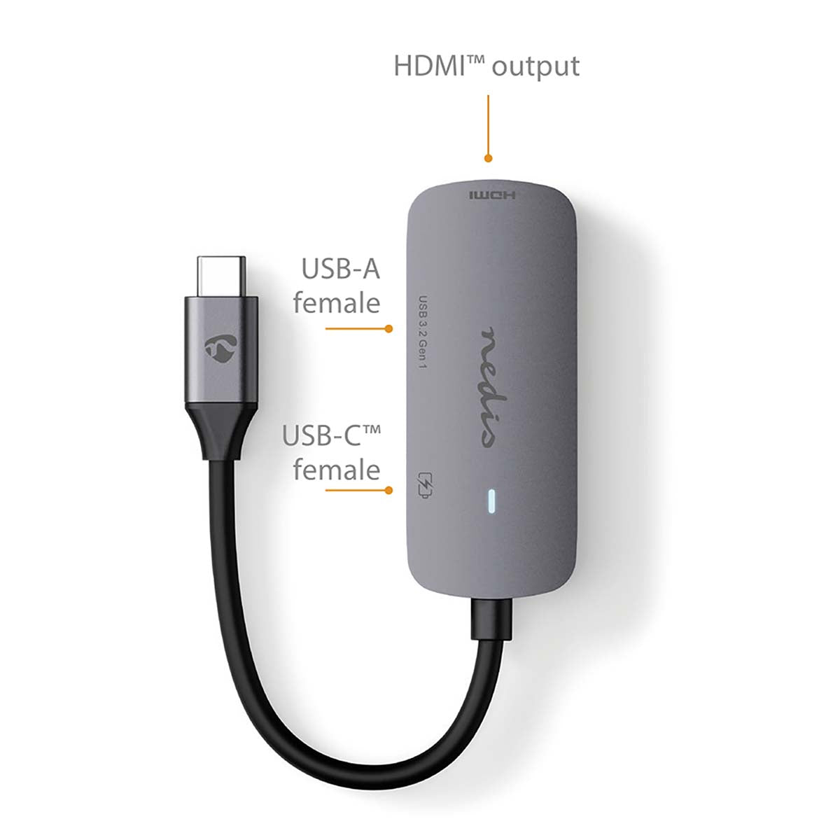 Adapter USB-C - Multiport (HDMI, USB-A, USB-C) Grau