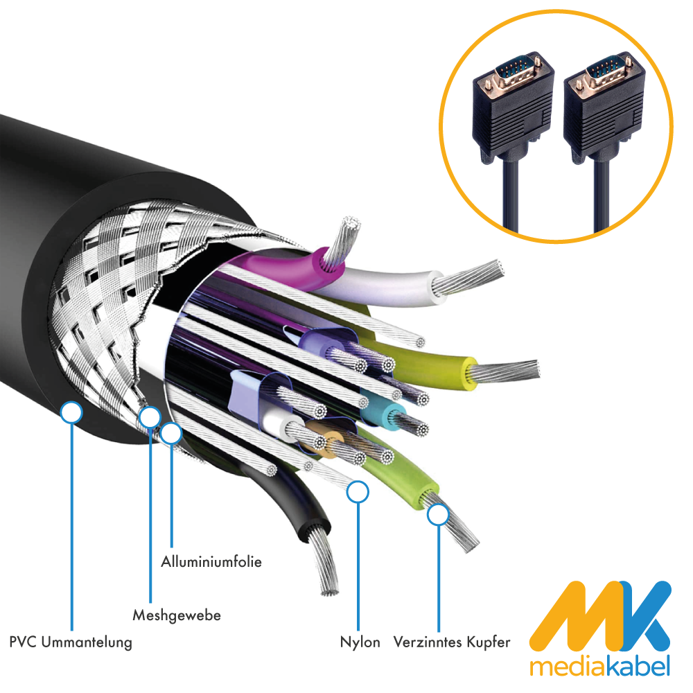 VGA-Kabel 15-polig Stecker - Stecker schwarz - MediaKabel