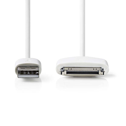 Daten Kabel, USB. 2.0, Stecker Typ A auf Apple Stecker 30 Pin, 1 Meter, 480 Mbit/s, Weiß, MediaKabel
