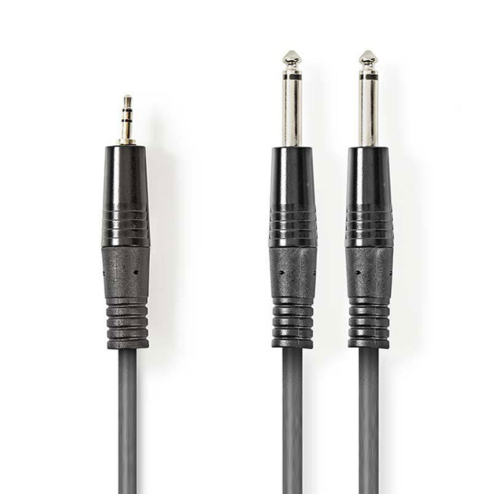 Audio Kabel,Lautstärken Reglner, Klinken Stecker 3.5mm auf  Zweifach Stecker 6.35mm, 2x, 1.5 Meter, Schwarz, Robust, MediaKabel