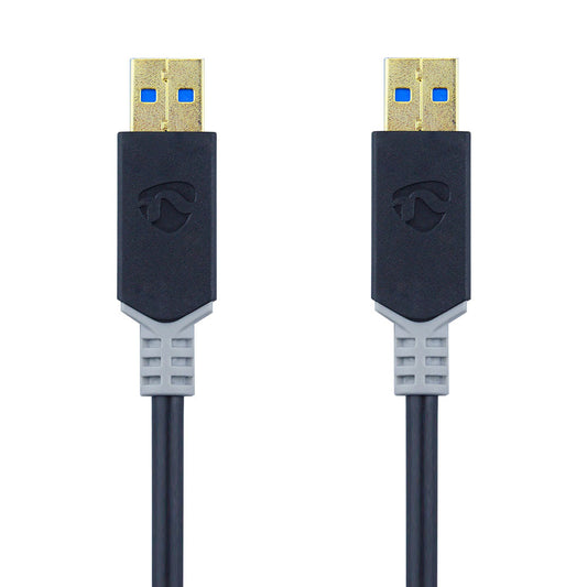 Datenkabel, USB 3.2 Gen1, USB C Stecker auf USB A Stecker, 2 Meter, 5 Gbit/s, Vergoldet, Schwarz, Vergoldet, MediaKabel