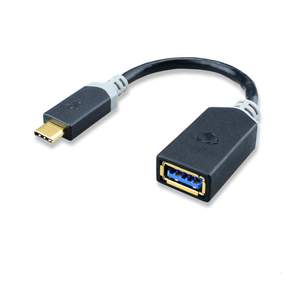 Datenkabel, USB 3.2 Gen2, USB C Stecker auf USB A Buchse, 3 Ampere, 60 Watt, 0.15 Meter, 5 Gbit/s, Vergoldet, Schwarz, MediaKabel