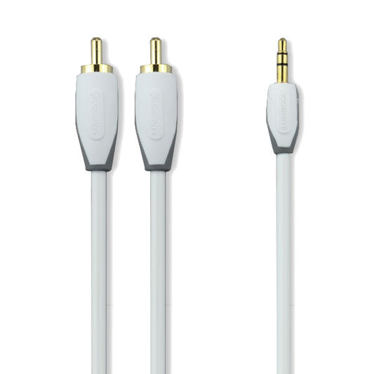 Audio Kabel, Cinch Buchse Zweifach, Klinken Stecker 3.5mm , 3 Meter, Stereo, Vergoldet, Weiß, Geschirmt, MediaKabel