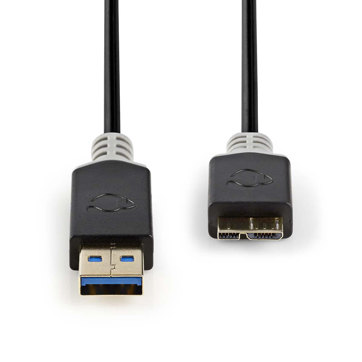 Datenkabel, USB 3.2 Gen1, USB C Stecker auf USB Micro B Stecker, 2 Meter, 5 Gbit/s, Vergoldet, Schwarz, MediaKabel