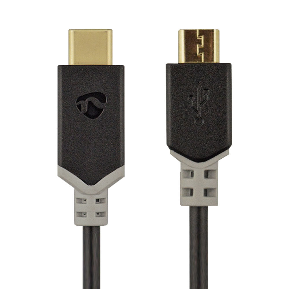 Datenkabel, Ladekabel, USB C Stecker auf USB Micro B Stecker, 3 Ampere, 60 Watt, 1 Meter, 480 Mbit/s, Schwarz, Vergoldet