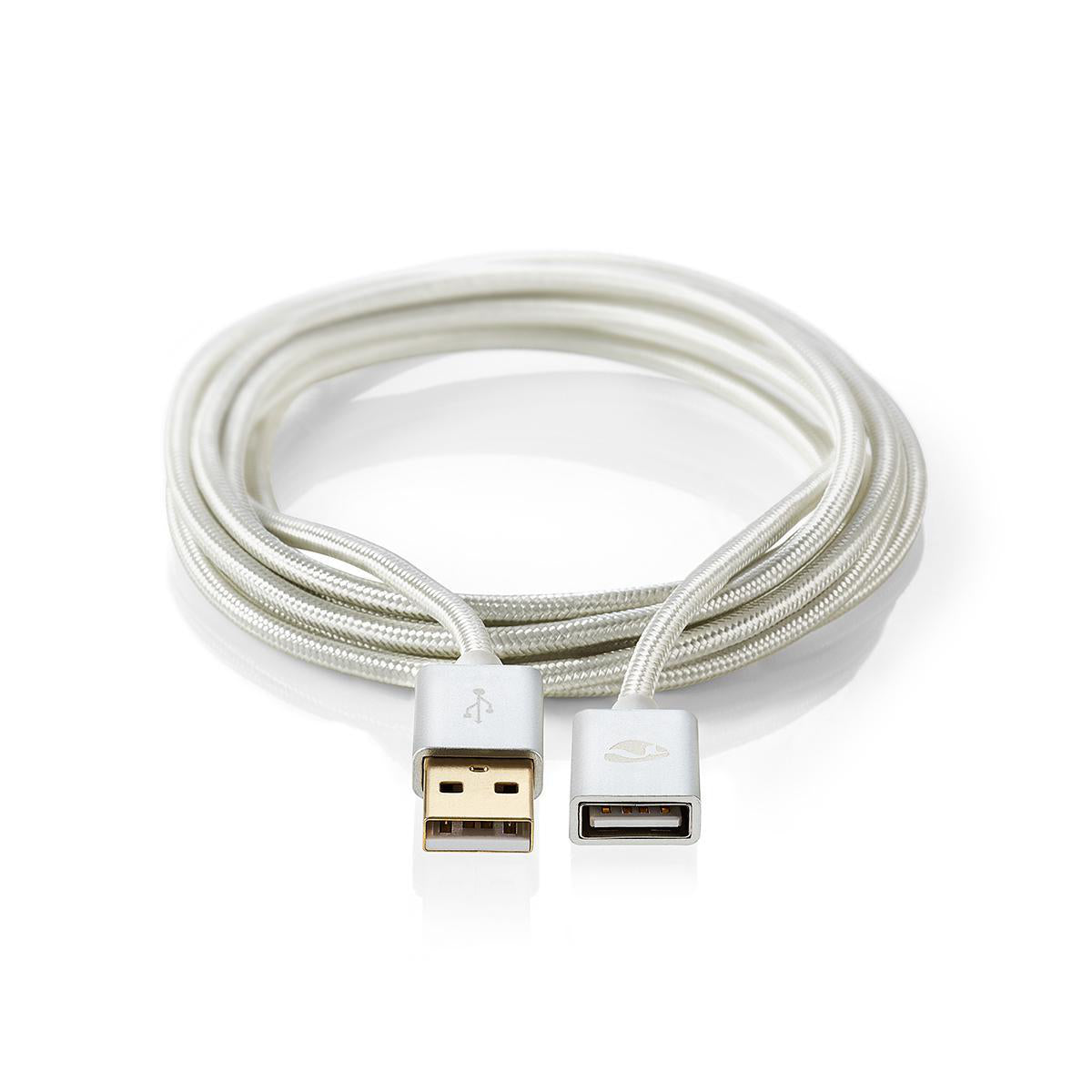 Datenkabel, Ladekabel, USB 2.0, USB A Stecker auf USB Buchse A,2 Meter, 480 Mbit/s, Weiß, Vergoldet, MediaKabel