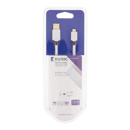 Datenkabel, Ladekabel, USB 2.0, USB B Stecker auf USB micro B Stecker, 1 Meter, 480 Mbit/s, Weiß, Vergoldet, MediaKabel