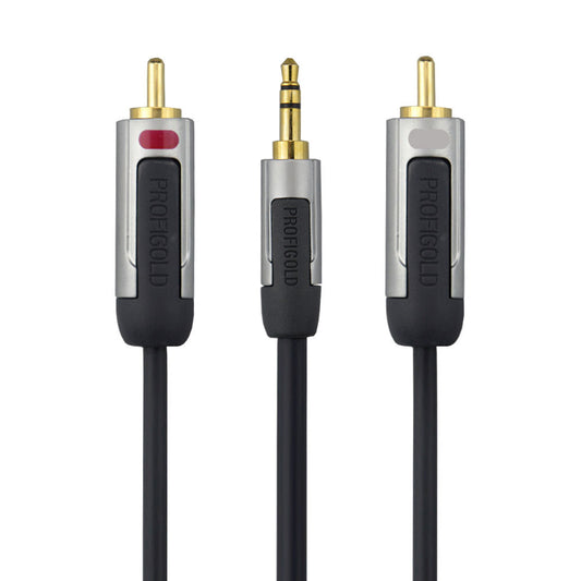 Audio Kabel, Cinch Buchse Zweifach, Klinken Stecker 3.5mm , 1 Meter, Stereo, Vergoldet, Schwarz, Geschirmt, MediaKabel