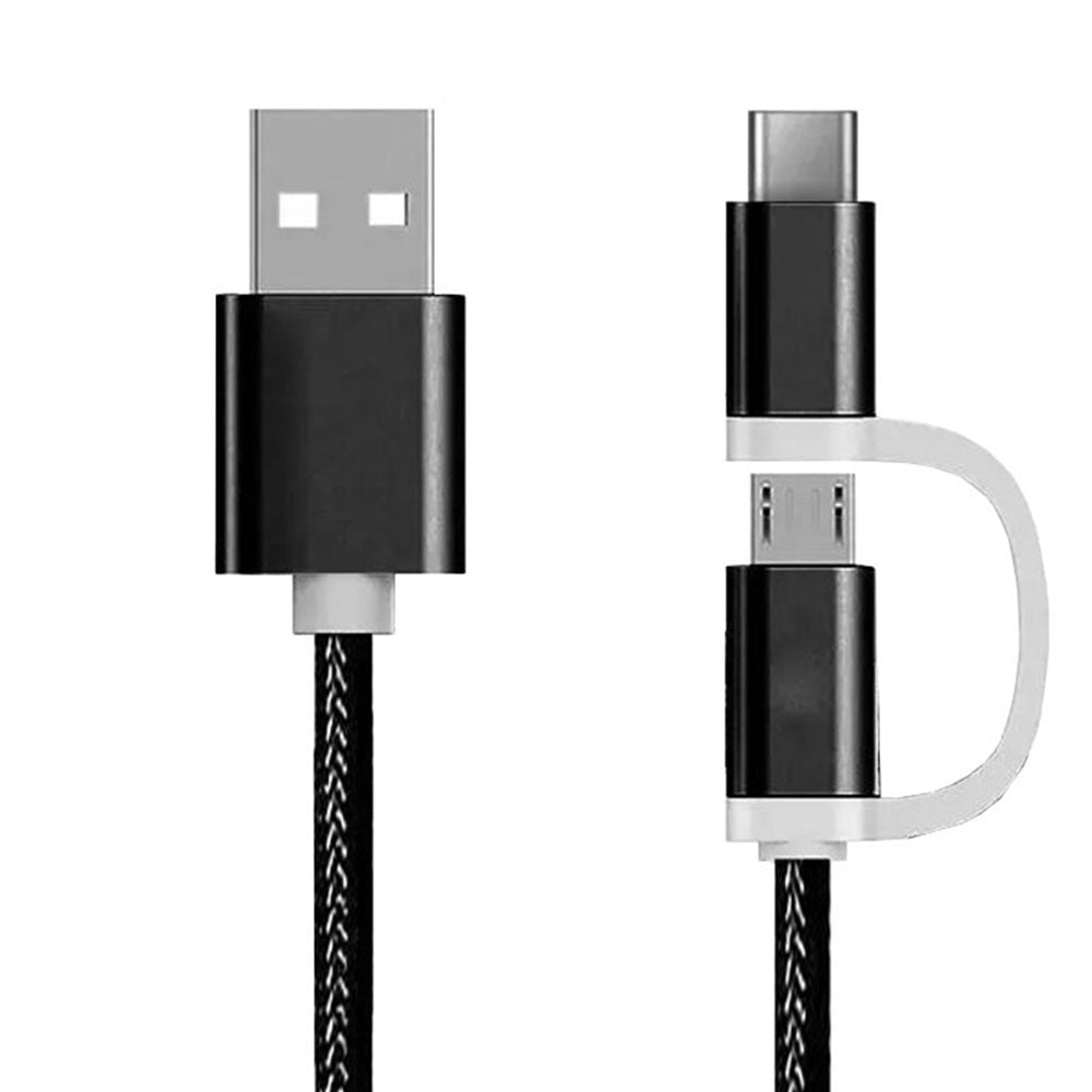Datenkabel, Ladekabel, USB A Stecker auf USB Micro B Stecker, Stecker USB C, 2 Ampere, 5 Volt, 60 Watt, 1 Meter, 480 Mbit/s, Schwarz, 